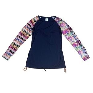 TYR Boca Chica Ladies Rash-Guard Swim Shirt- Navy Coral - Size XL (14/16) - NWOT